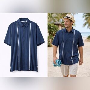 Cubavera Men’s Button Up Shirt XXL Blue Guayabera Style Resort Vacation Shirt